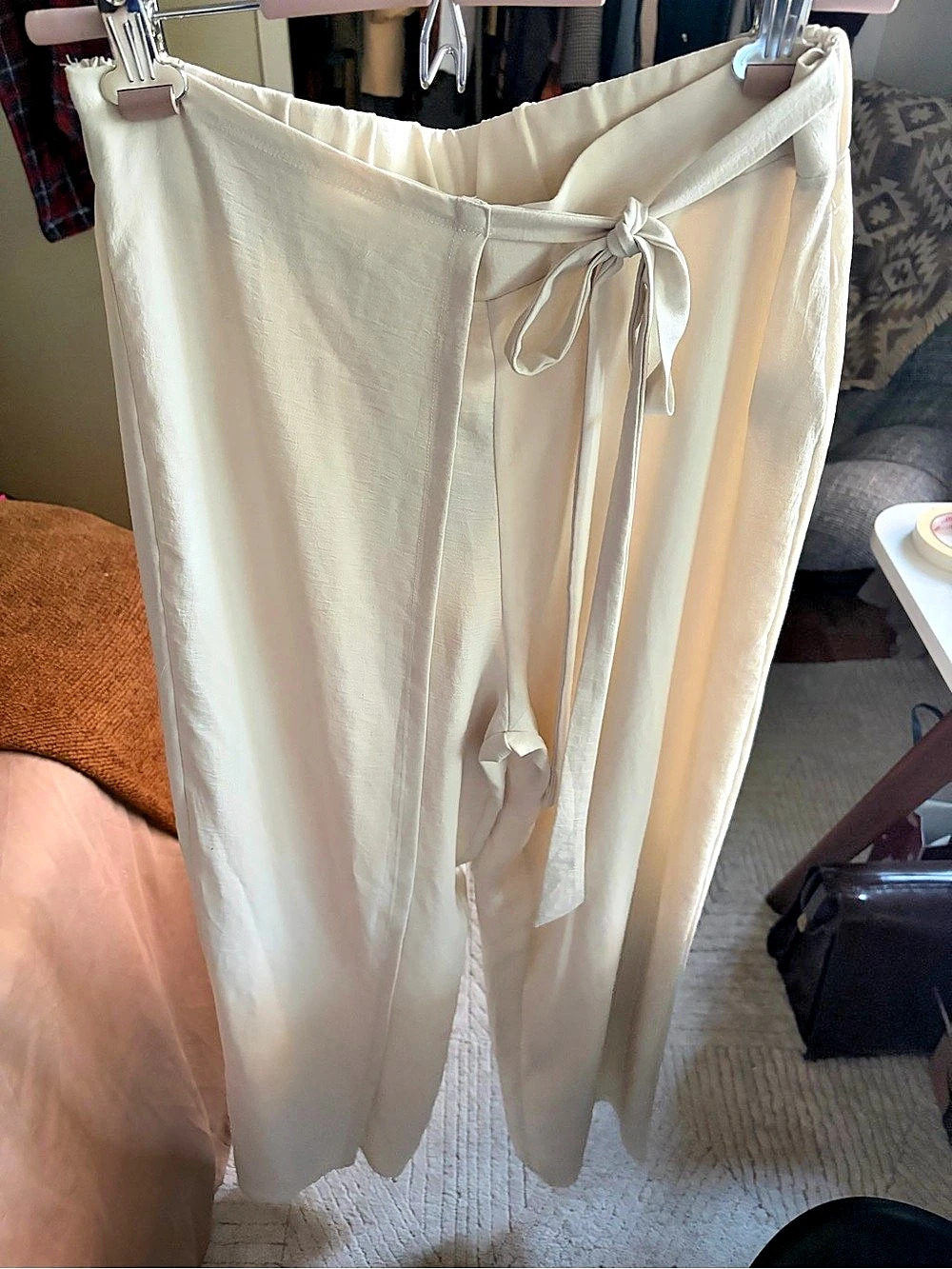 Zara Wide Leg Wrap Pants in Cream Size Large NWT